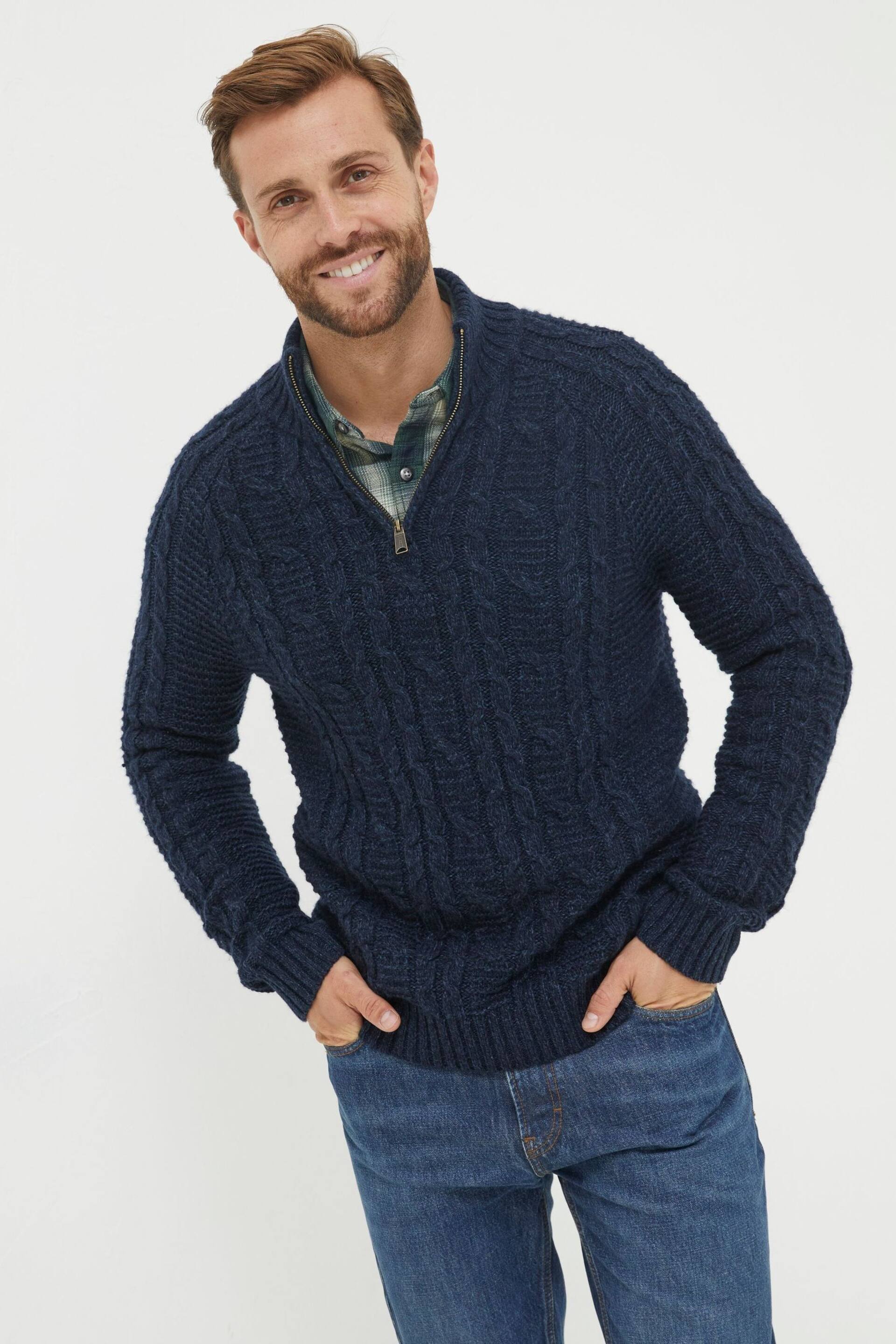 FatFace Blue Funtley Cable Half Neck Jumper - Image 1 of 5