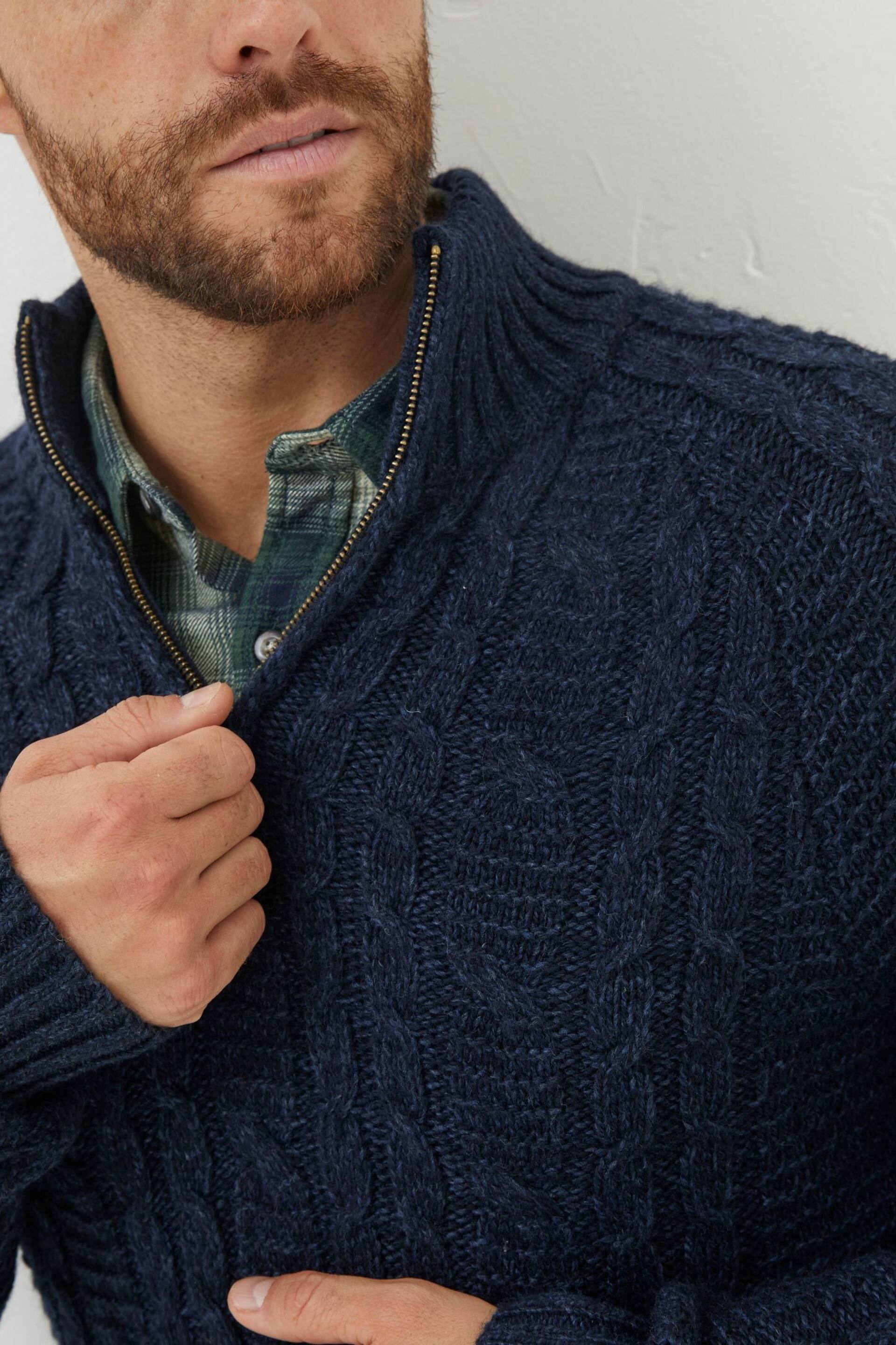 FatFace Blue Funtley Cable Half Neck Jumper - Image 4 of 5