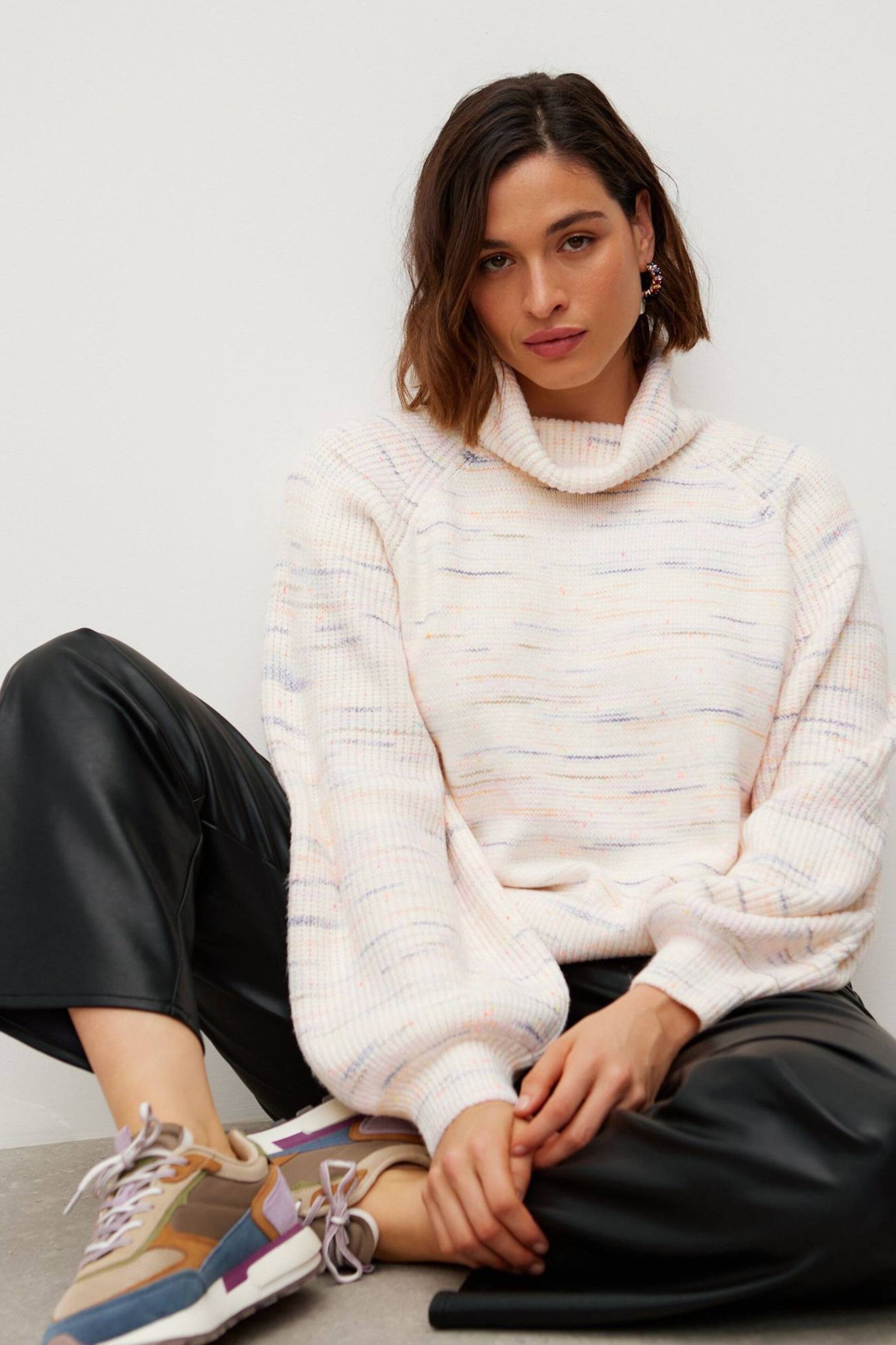 Oliver Bonas Nepped Roll Neck Knitted Cream Jumper - Image 1 of 8