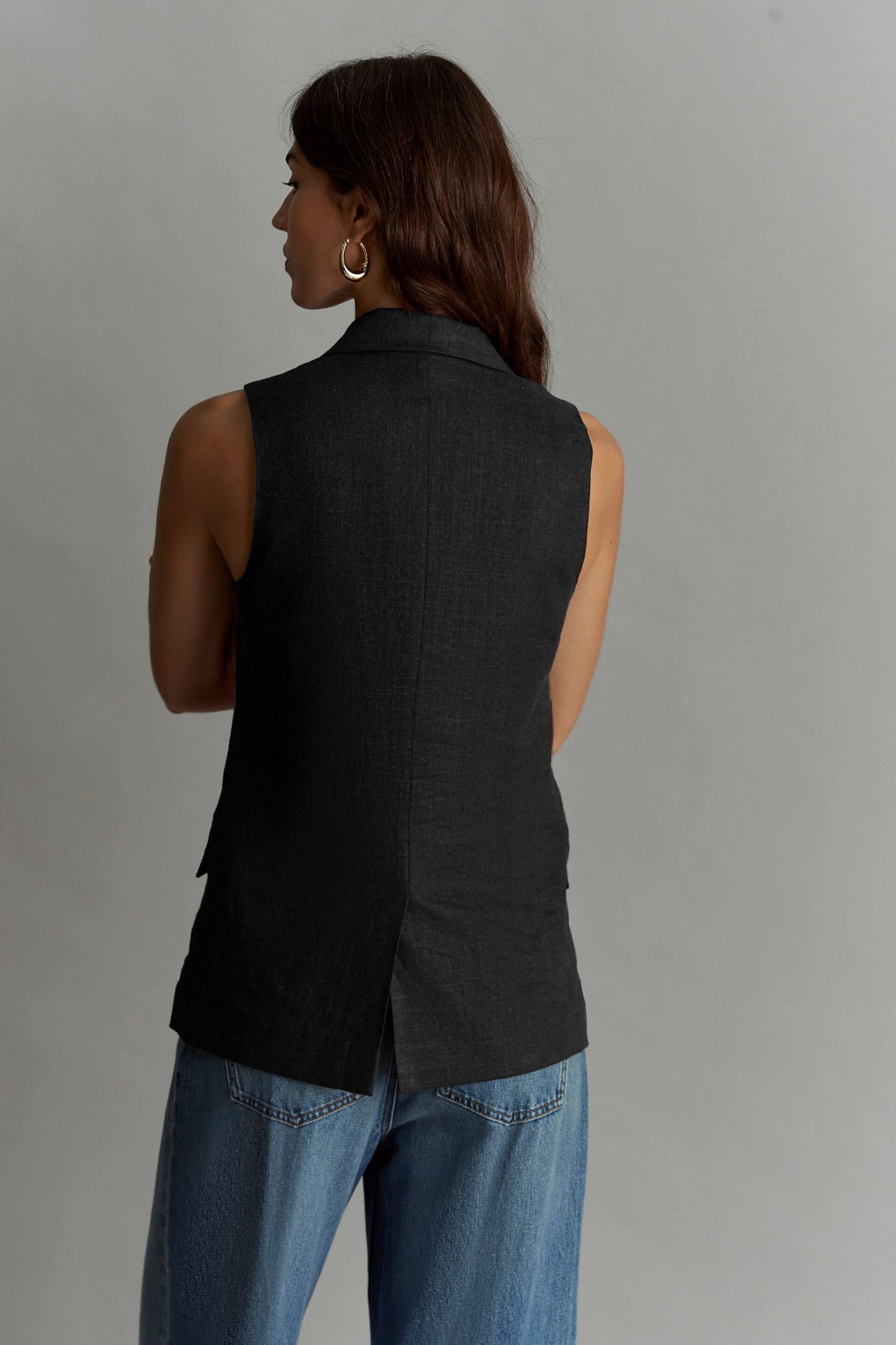Black Linen Blend Long Line Waistcoat - Image 4 of 7