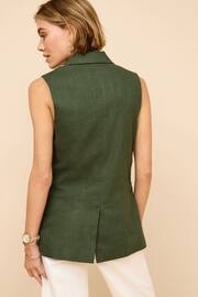 Khaki Green Linen Blend Long Line Waistcoat - Image 2 of 6