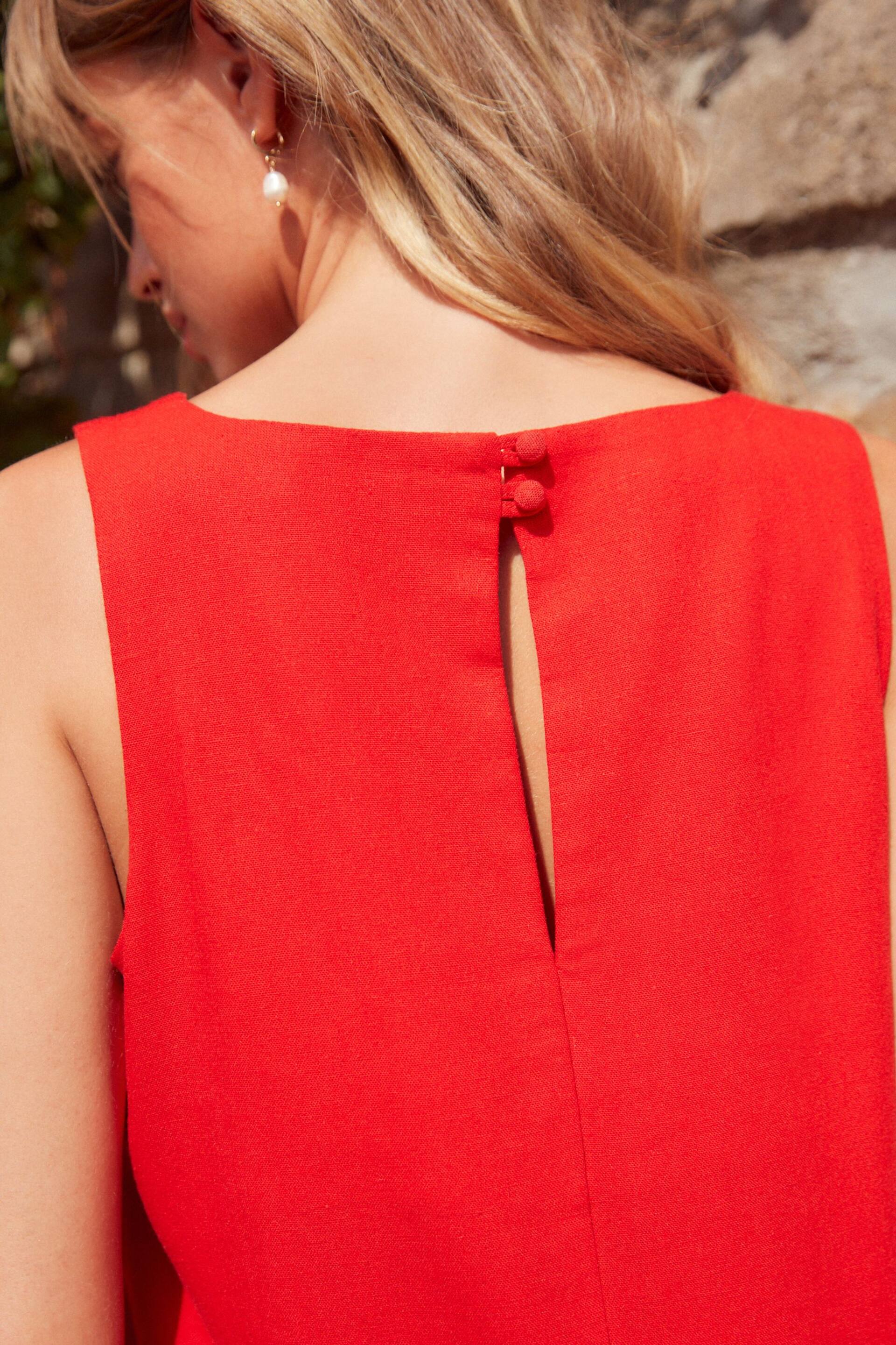 Red Square Neck Shift Mini Dress With Linen - Image 3 of 6