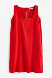 Red Square Neck Shift Mini Dress With Linen - Image 4 of 6