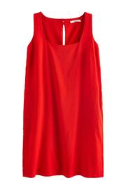 Red Square Neck Shift Mini Dress With Linen - Image 5 of 6