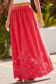 Red/Pink Embroidered Summer Midi Skirt - Image 3 of 6