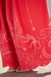 Red/Pink Embroidered Summer Midi Skirt - Image 4 of 6