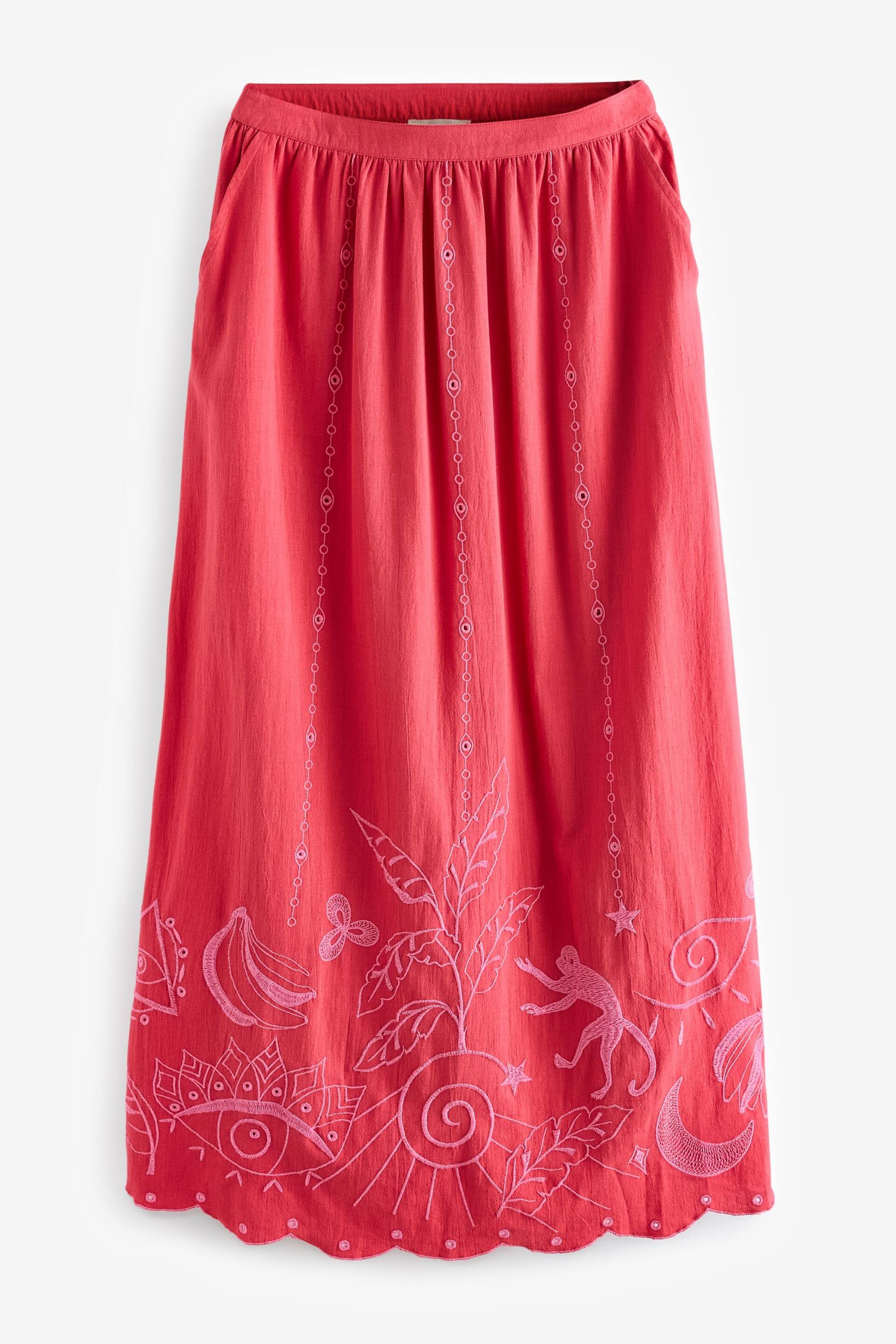 Red/Pink Embroidered Summer Midi Skirt - Image 5 of 6