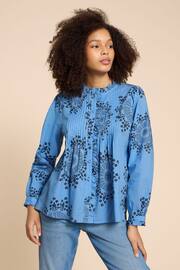 White Stuff Blue Fia Frill Neck Top - Image 1 of 7