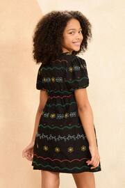 Love & Roses Black Contrast Embroidery Smock Dress (2-16yrs) - Image 2 of 3