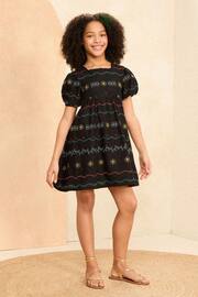 Love & Roses Black Contrast Embroidery Smock Dress (2-16yrs) - Image 3 of 3