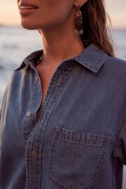 Mid Blue Short Sleeve Lightweight Denim Shirt - Image 4 of 6