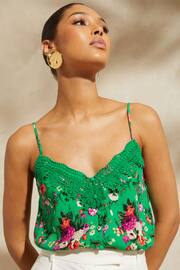 V&A | Love & Roses Green Petite Lace Trim Camisole - Image 1 of 4