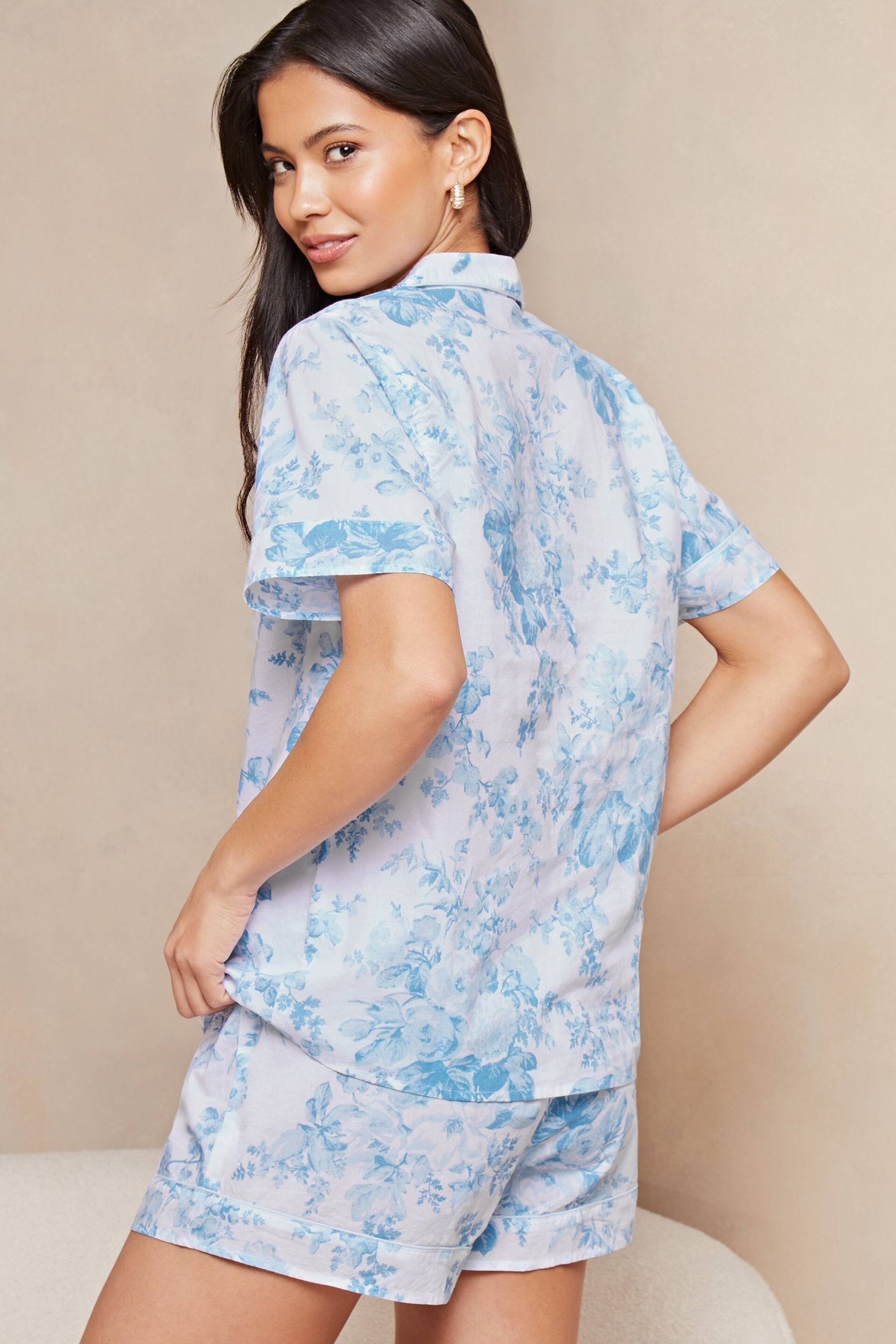 Lipsy White/Blue Print Button Through Short Sleeve Shorts Pyjamas - Image 3 of 4