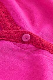 Pink/Red Crochet Trim Linen Blend Shell Top - Image 6 of 6
