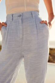 Light Blue Linen Blend Taper Trousers - Image 4 of 6