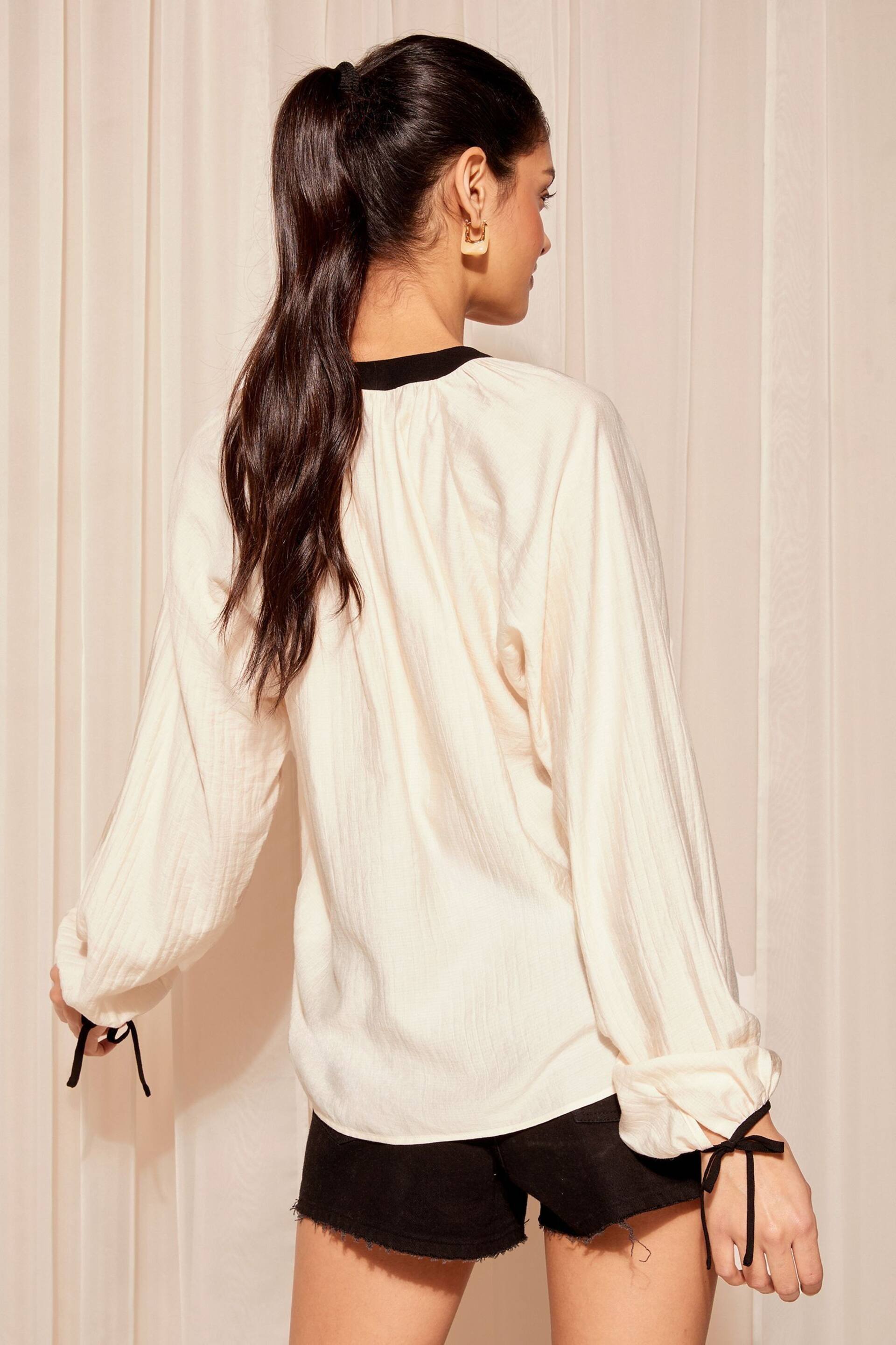 Friends Like These Black/White Long Sleeve Contrast Neck Tie Cuff Blouse - Image 4 of 4