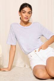 Friends Like These Pale Blue Slub Jersey Crew Neck T-Shirt with Linen - Image 1 of 4