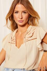 Friends Like These Cream Ruffle Sleeve Tie Front Cutwork Embroidered Blouse - Image 3 of 4