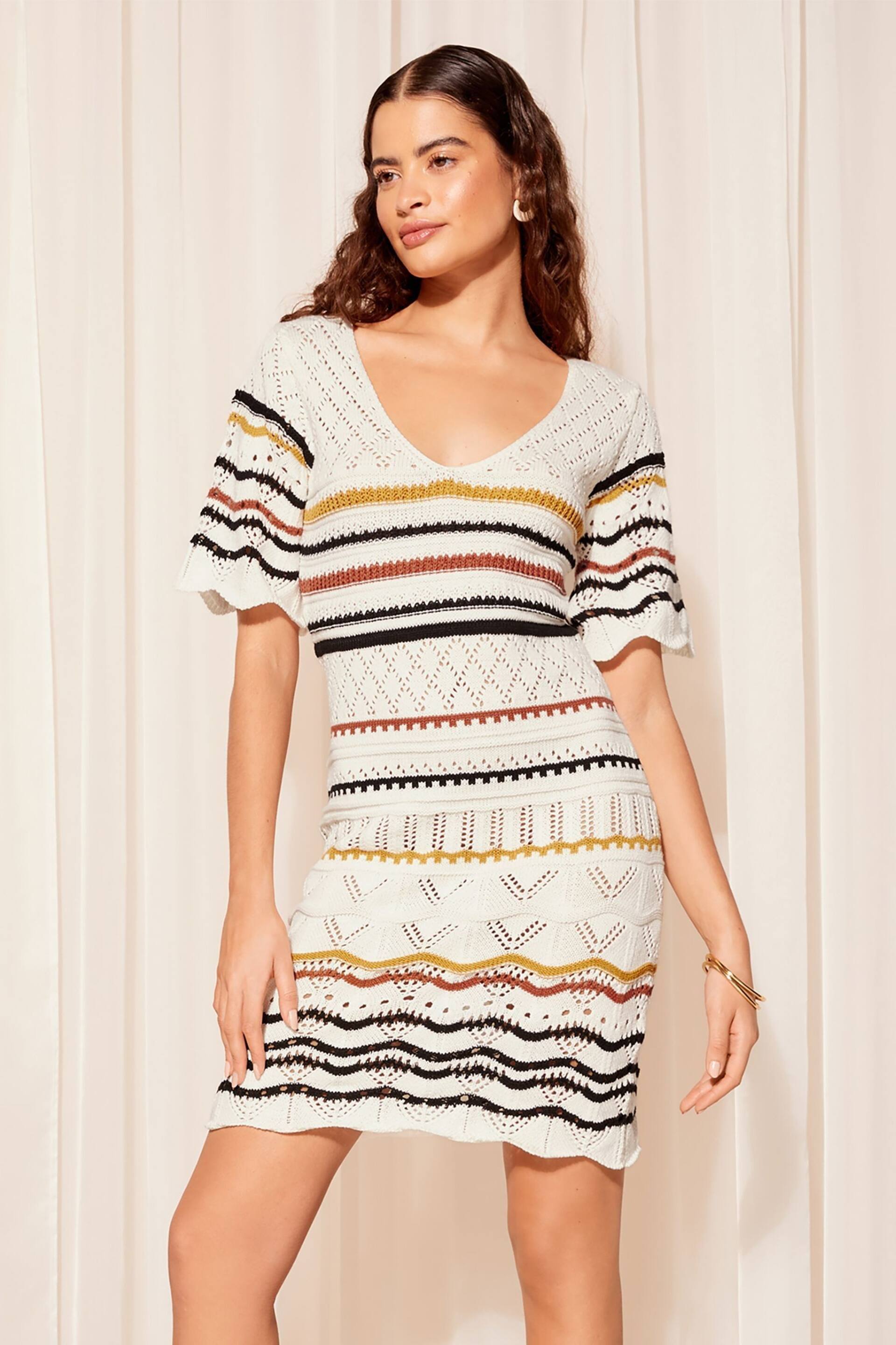 Friends Like These White Multi V Neck Crochet Mini Dress - Image 1 of 4