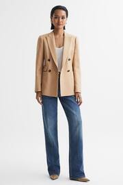 Reiss Light Camel Larsson Petite Double Breasted Twill Blazer - Image 1 of 8