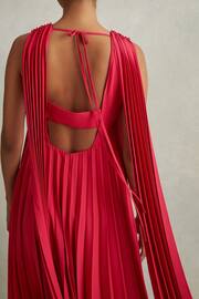 Reiss Coral Loreli Pleated Cape Sleeve Midi Dress - Image 4 of 5