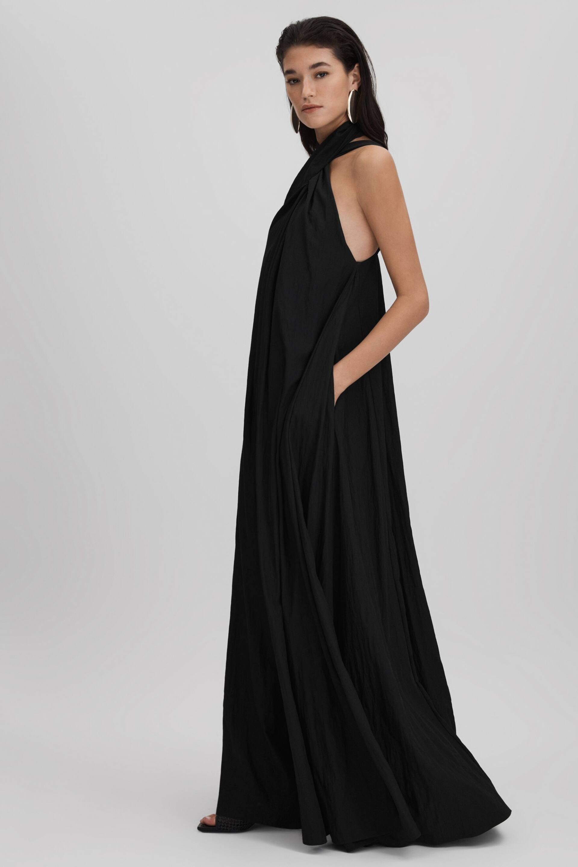 Reiss Black Phoebe Taffeta Halter Neck Maxi Dress - Image 5 of 6