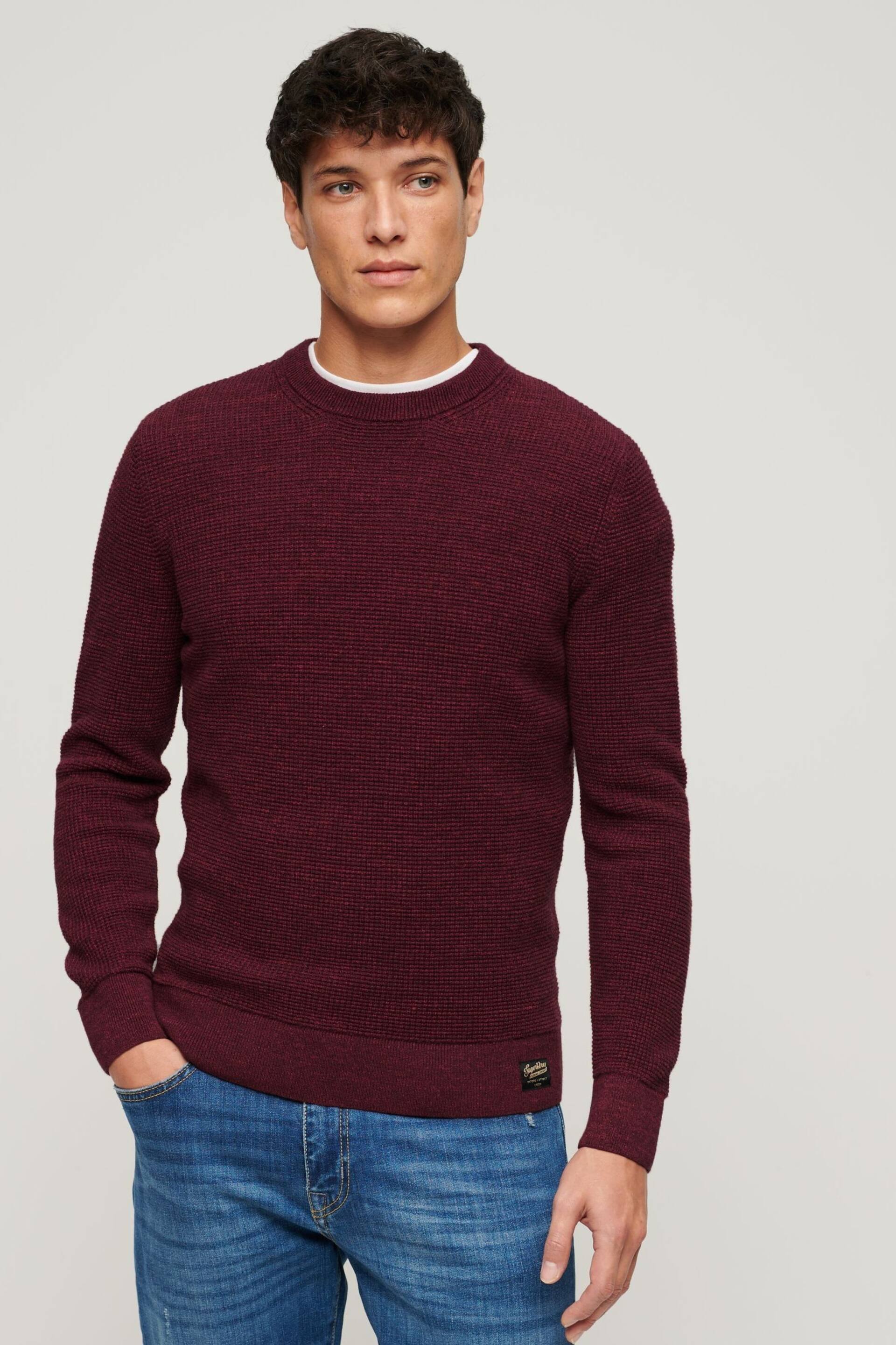Superdry Red Textured Crew Knit Jumper - Image 1 of 3