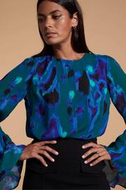 Dancing Leopard Blue Suvi Flare Sleeve Top - Image 4 of 4