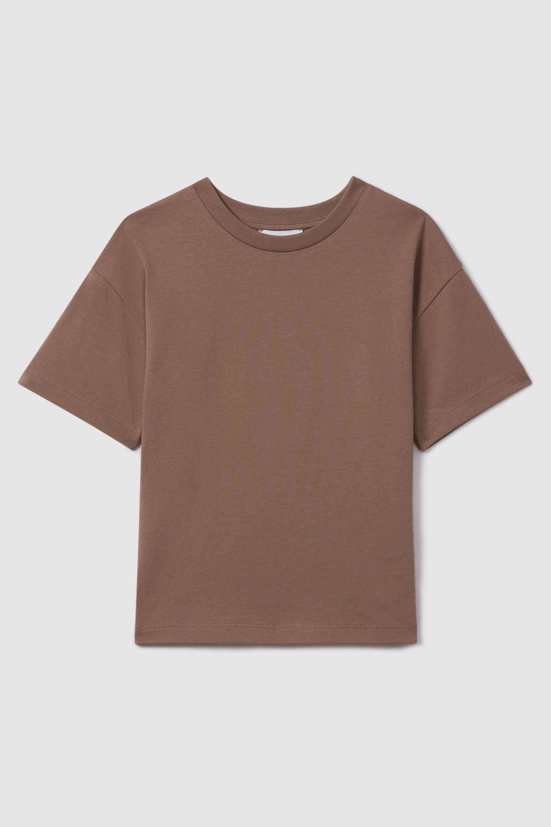 Reiss Mocha Selby Junior Oversized Cotton Crew Neck T-Shirt - Image 1 of 3
