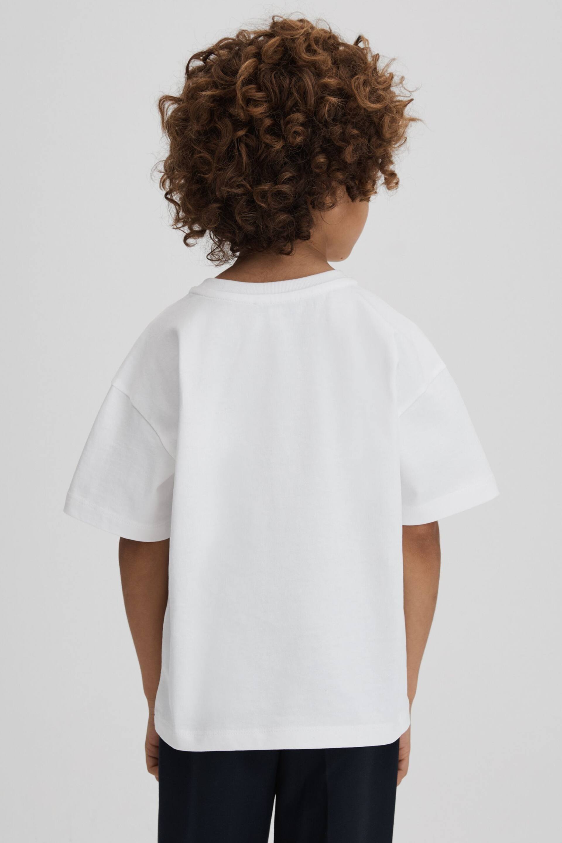 Reiss White Selby Junior Oversized Cotton Crew Neck T-Shirt - Image 3 of 6
