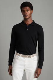 Reiss Black Trafford Merino Wool Polo Shirt - Image 1 of 7