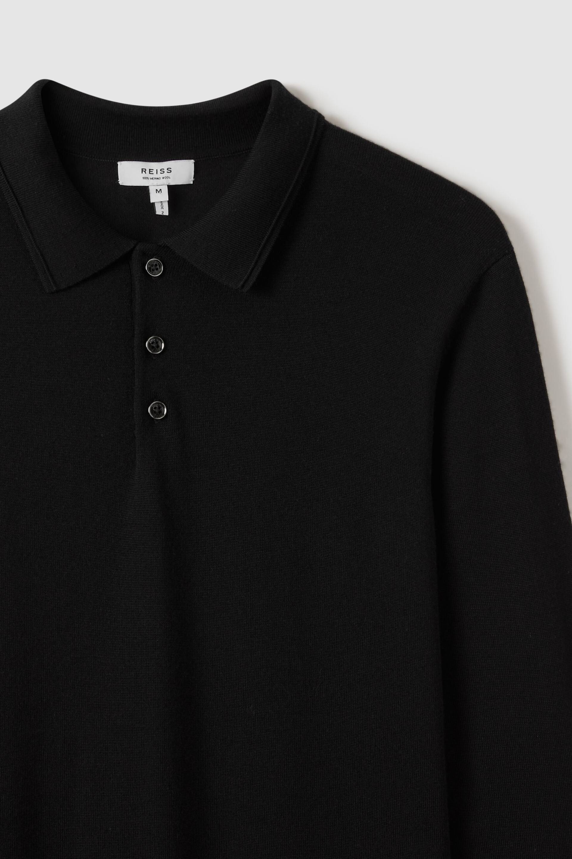 Reiss Black Trafford Merino Wool Polo Shirt - Image 5 of 7