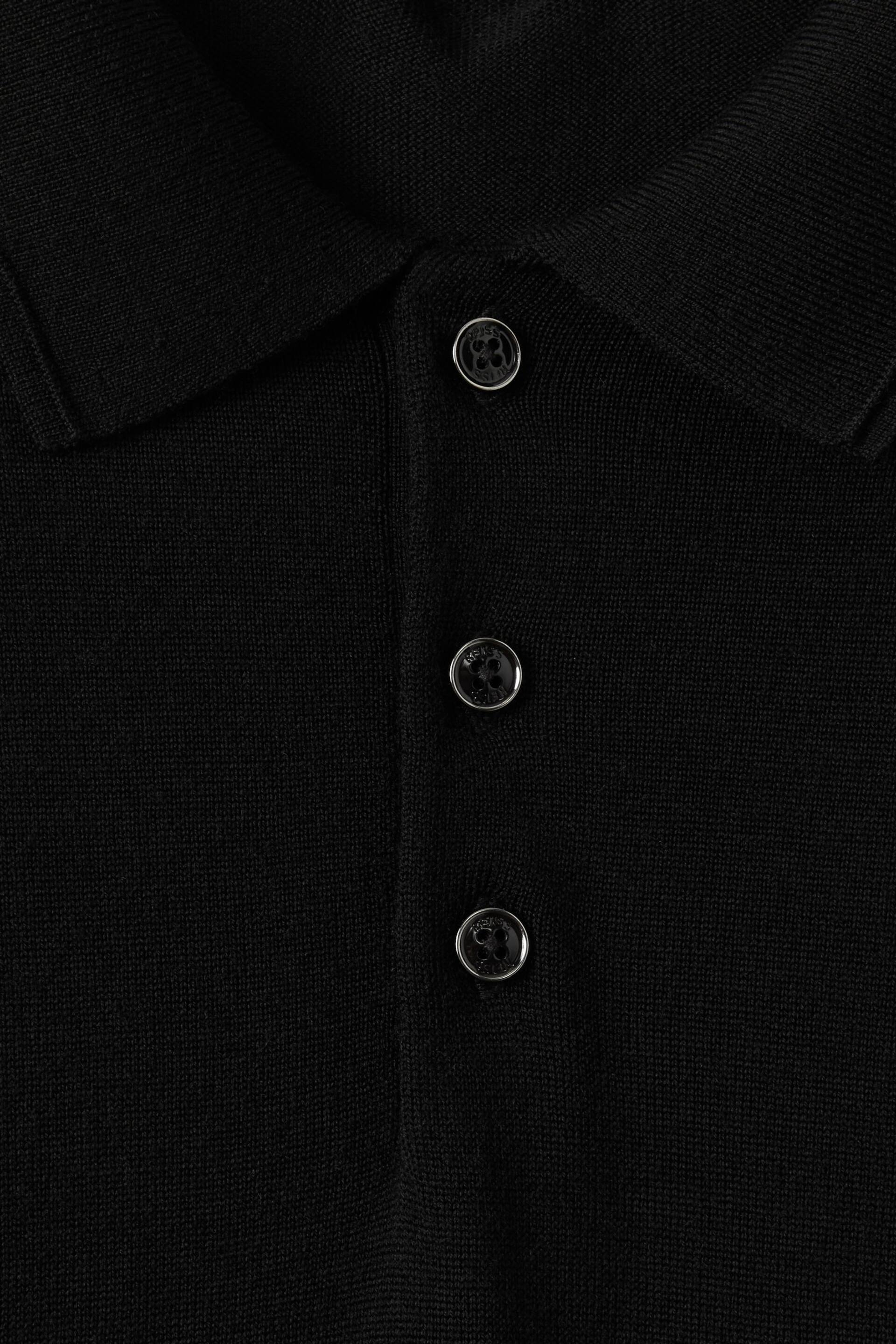 Reiss Black Trafford Merino Wool Polo Shirt - Image 6 of 7