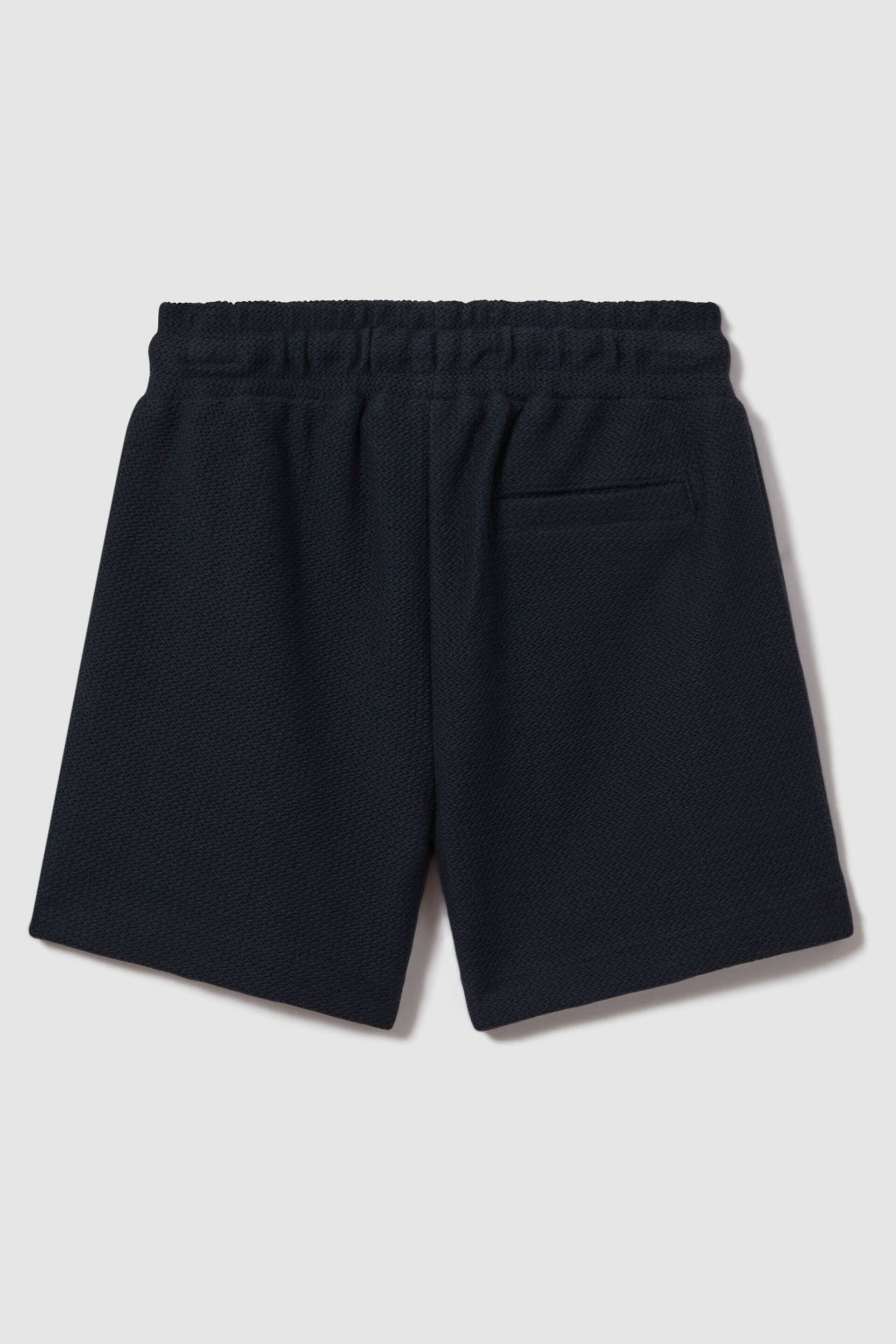 Reiss Navy Hester Senior Textured Cotton Drawstring Shorts - Image 2 of 3