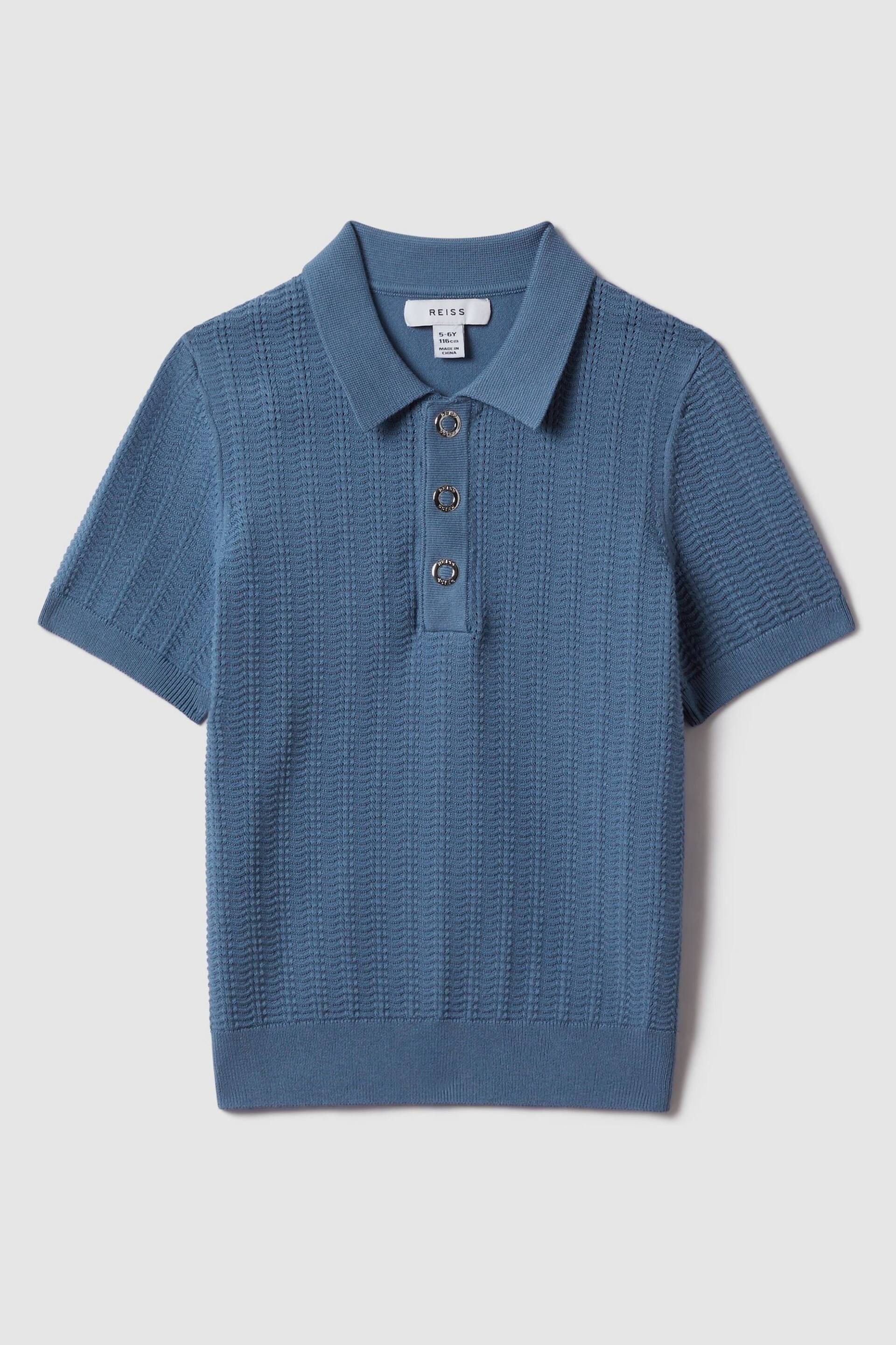 Reiss Cornflower Blue Pascoe Junior Textured Modal Blend Polo Shirt - Image 2 of 6