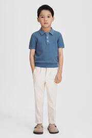 Reiss Cornflower Blue Pascoe Junior Textured Modal Blend Polo Shirt - Image 3 of 6