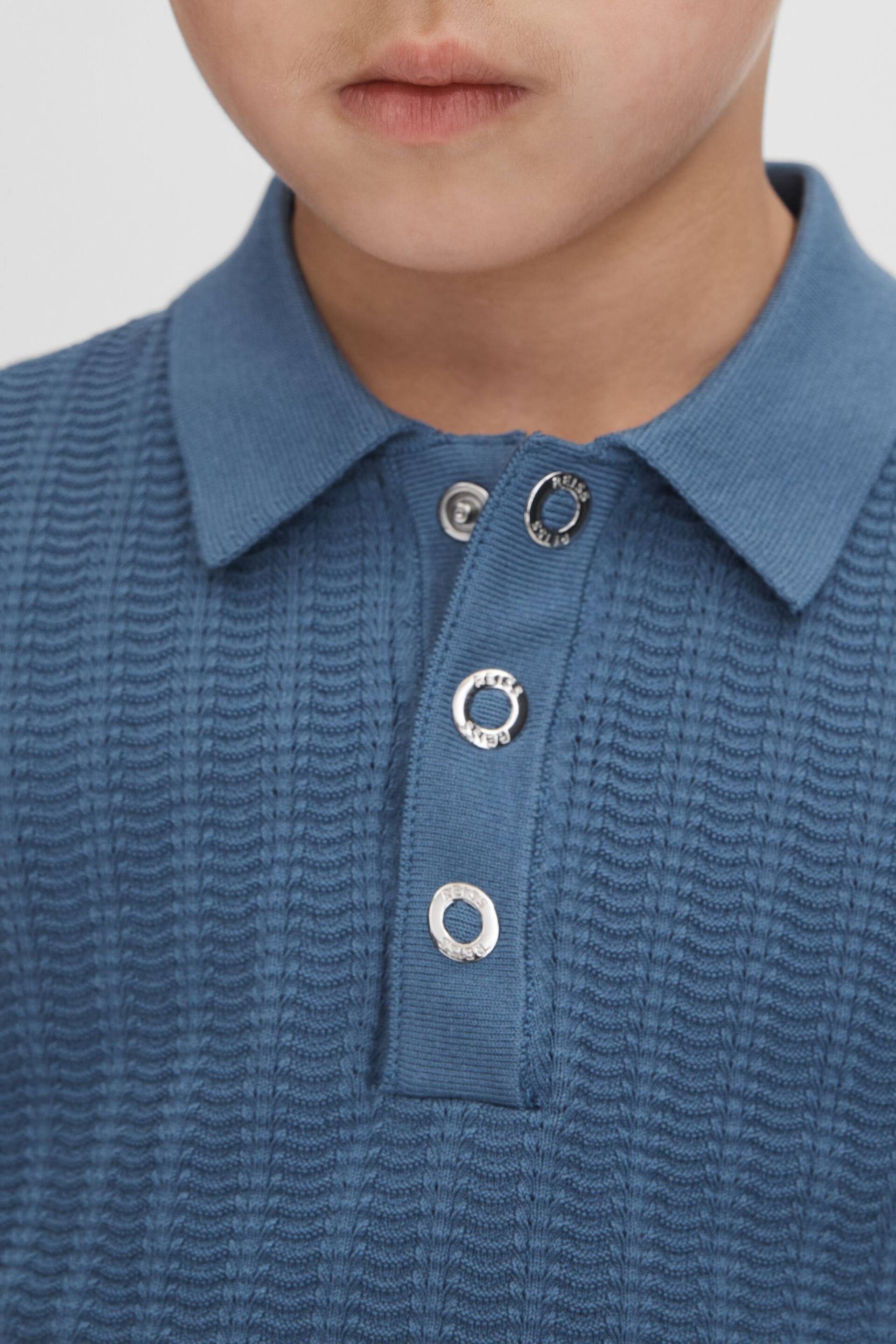 Reiss Cornflower Blue Pascoe Junior Textured Modal Blend Polo Shirt - Image 4 of 6