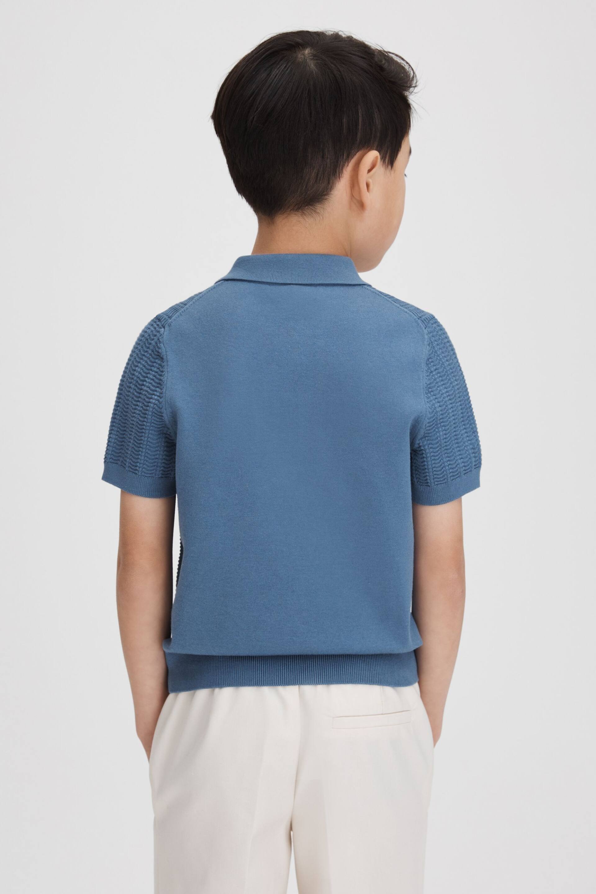 Reiss Cornflower Blue Pascoe Junior Textured Modal Blend Polo Shirt - Image 5 of 6