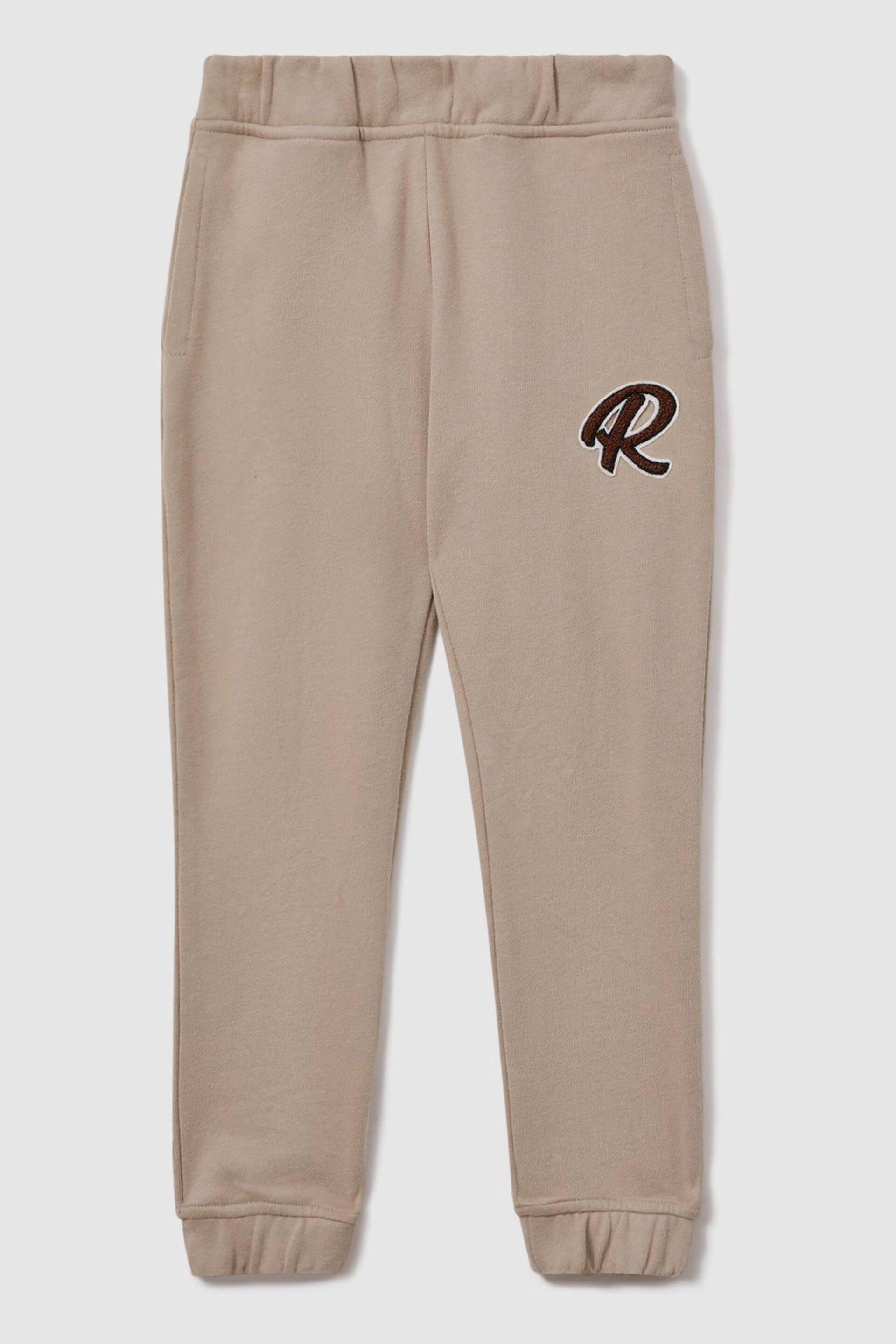 Reiss Taupe Toby Junior Cotton Elasticated Waist Motif Joggers - Image 2 of 4