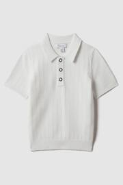 Reiss White Pascoe Junior Textured Modal Blend Polo Shirt - Image 1 of 3