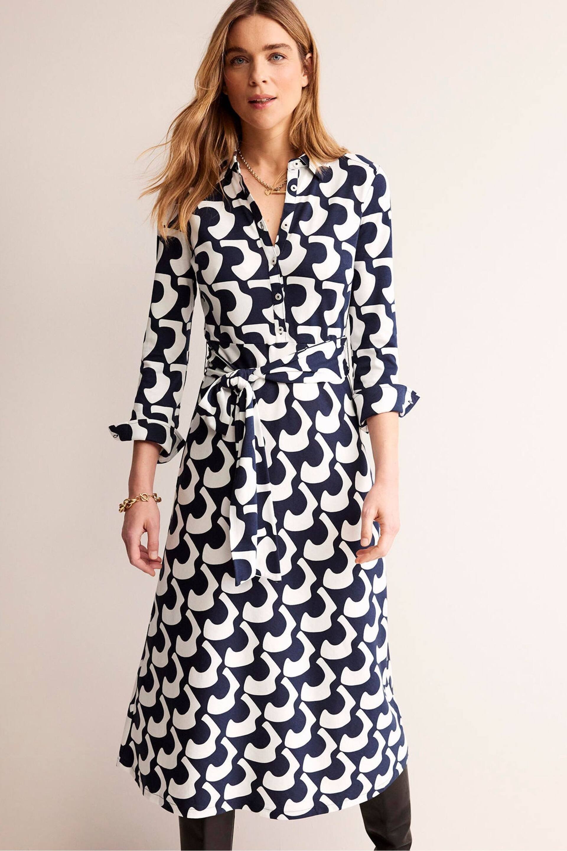 Boden Black/White Laura Jersey Midi Shirt Dress - Image 1 of 4