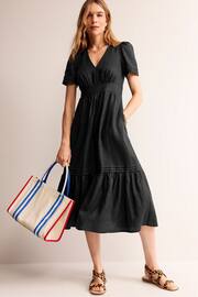 Boden Black Short Sleeve Linen Midi Dress - Image 1 of 5
