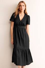 Boden Black Short Sleeve Linen Midi Dress - Image 3 of 5