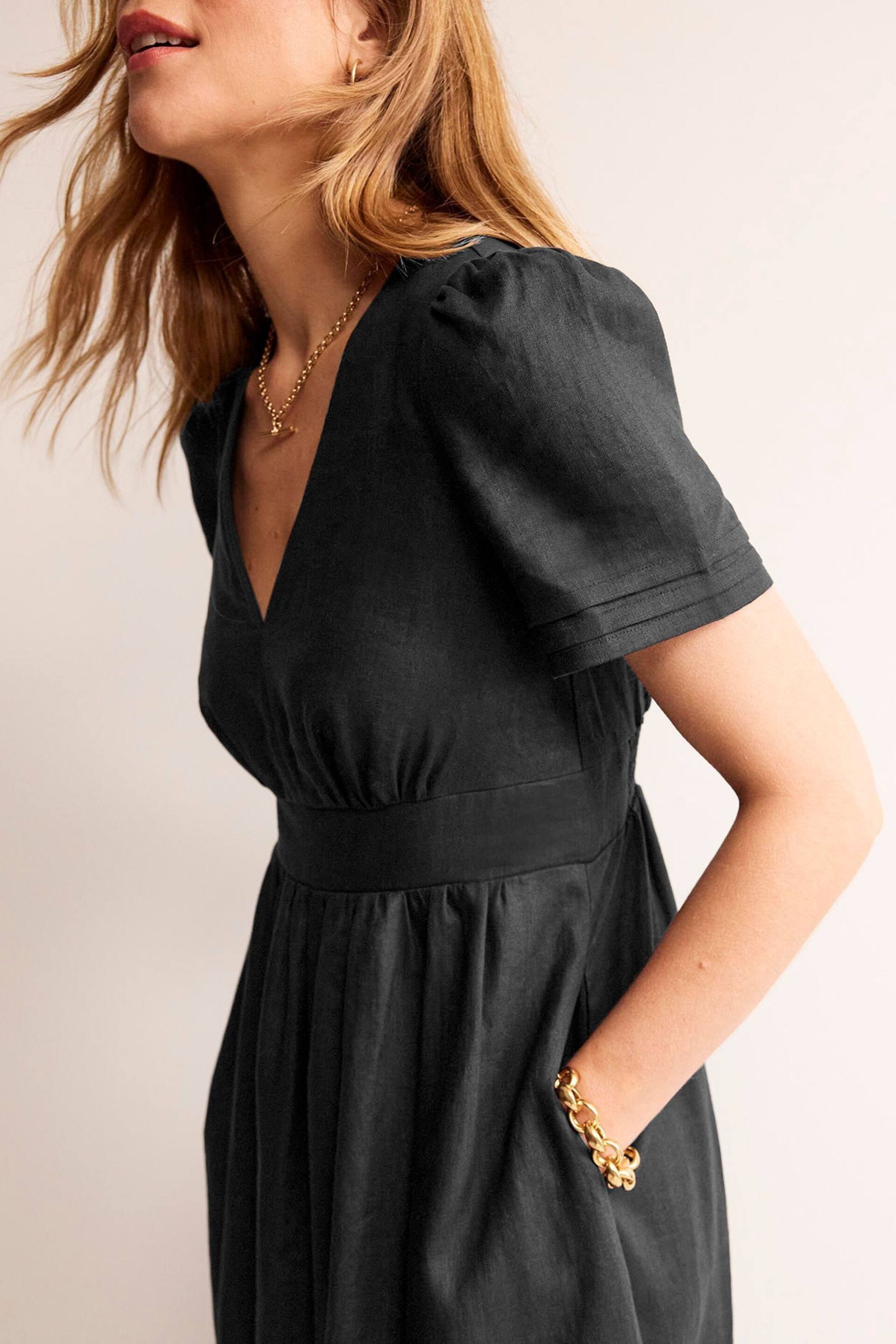 Boden Black Short Sleeve Linen Midi Dress - Image 4 of 5