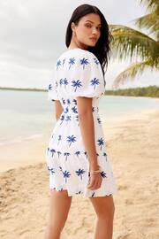 Lipsy White Palm Embroidered Tie Waist Summer Mini Dress - Image 4 of 4