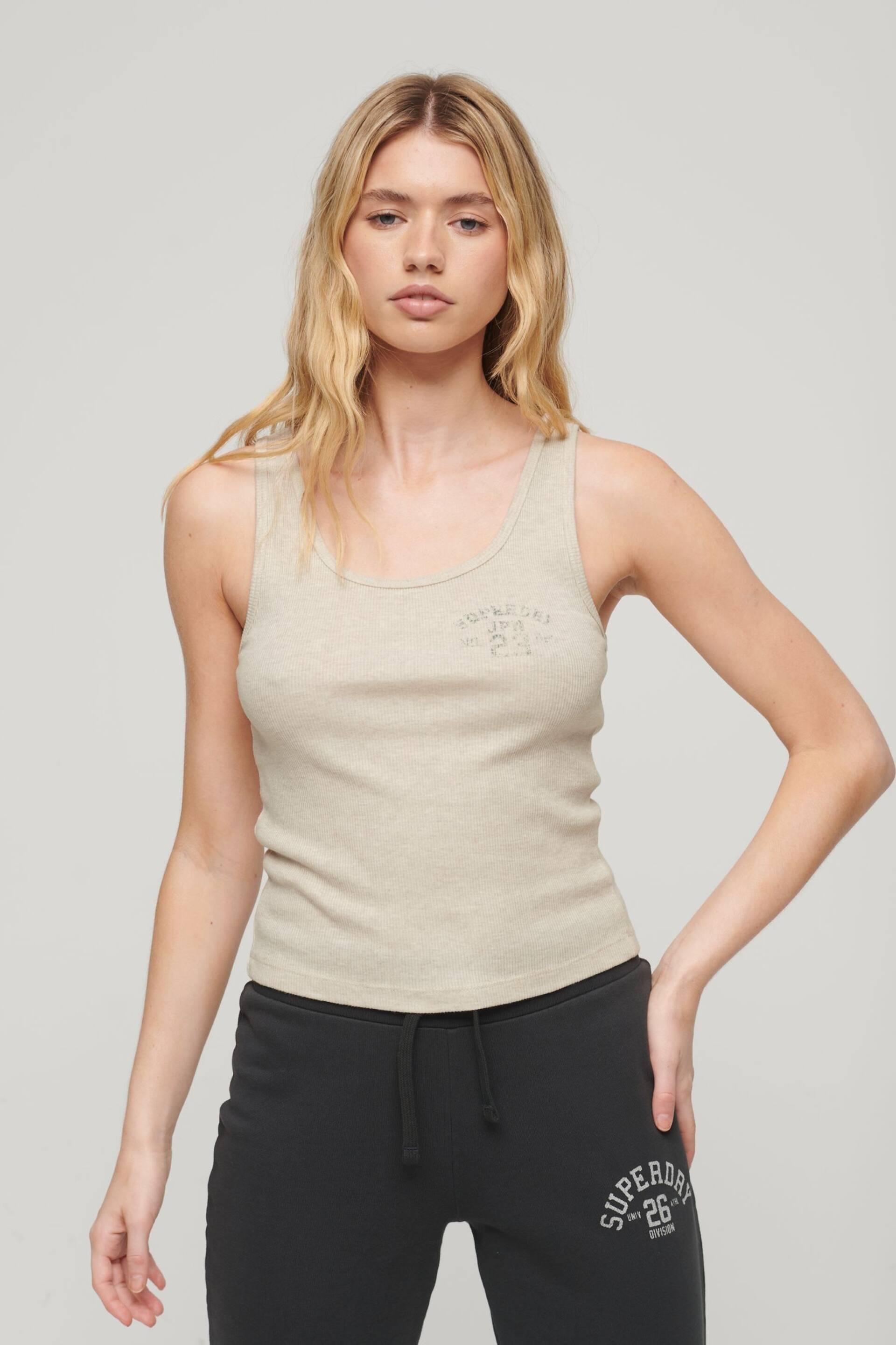 SUPERDRY Nude Athletic Essential Ribbed Vest Top - Image 1 of 3