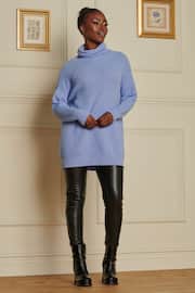 Jolie Moi Blue Rib Knitted Roll Neck Jumper - Image 4 of 6