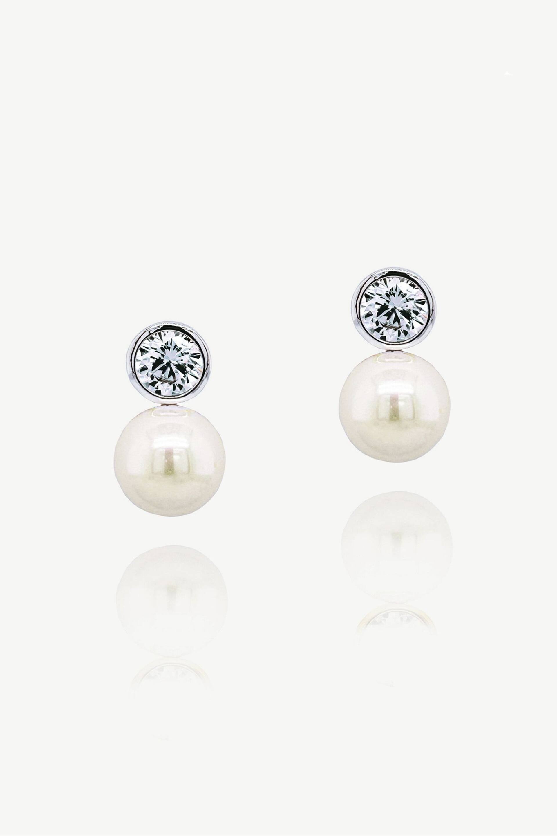 Ivory & Co Silver Portland Solitaire Crystal And Pearl Earrings - Image 1 of 5