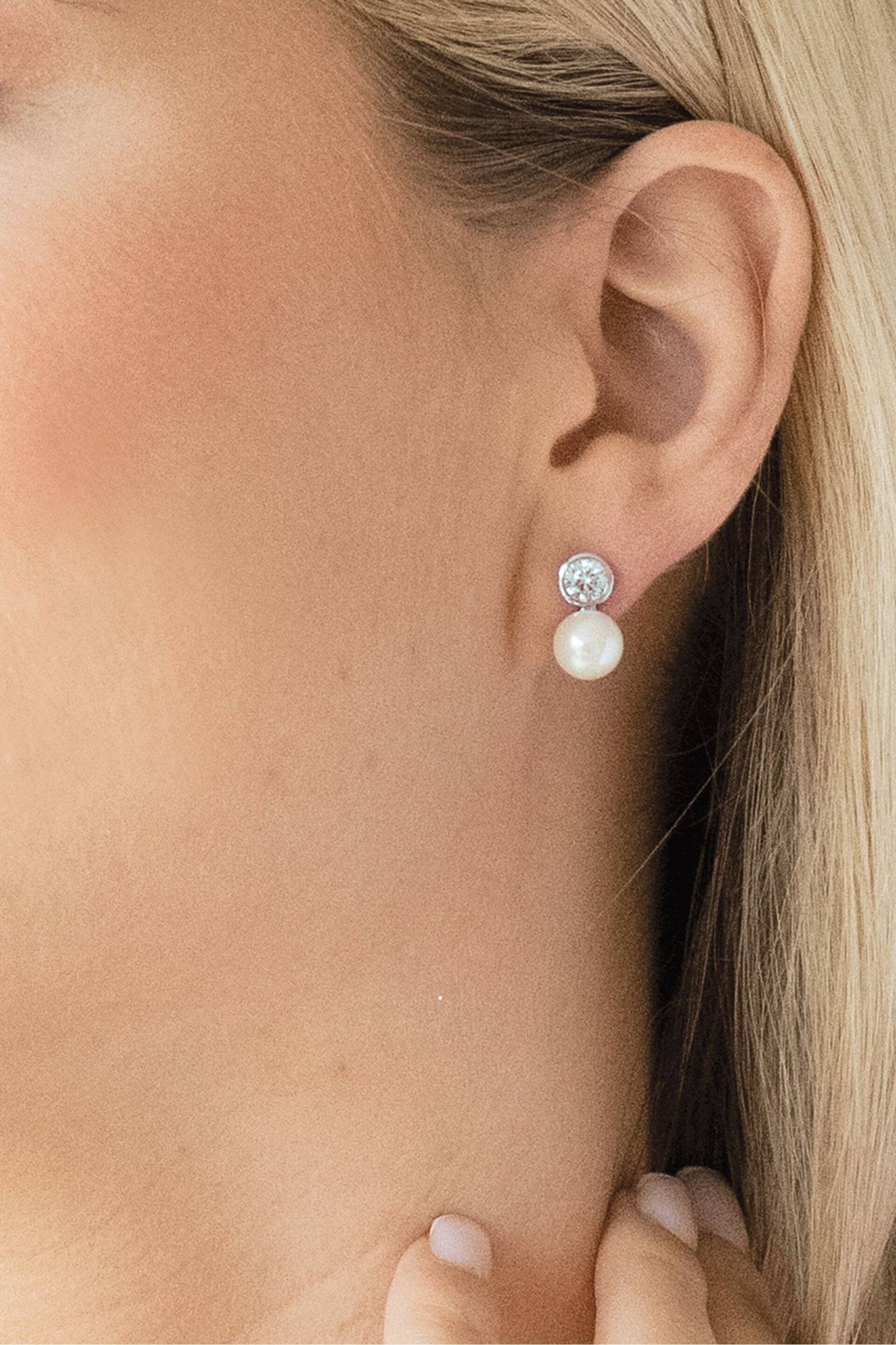 Ivory & Co Silver Portland Solitaire Crystal And Pearl Earrings - Image 3 of 5