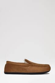 Threadbare Brown Faux Fur Lined Suedette Moccasin Slippers - Image 1 of 4